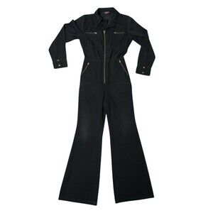 Vintage 70’s Women’s Male Brand Flared Zip up Jumpsuit Black Size 7/8